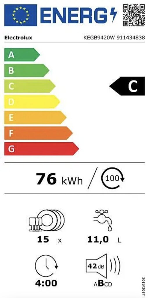 Electrolux KEGB9420W цена и информация | Trauku mazgājamās mašīnas | 220.lv