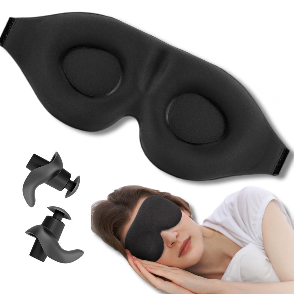 3D miega maska ​​ar ausu aizbāžņiem, melna цена и информация | Naktskrekli, pidžamas | 220.lv