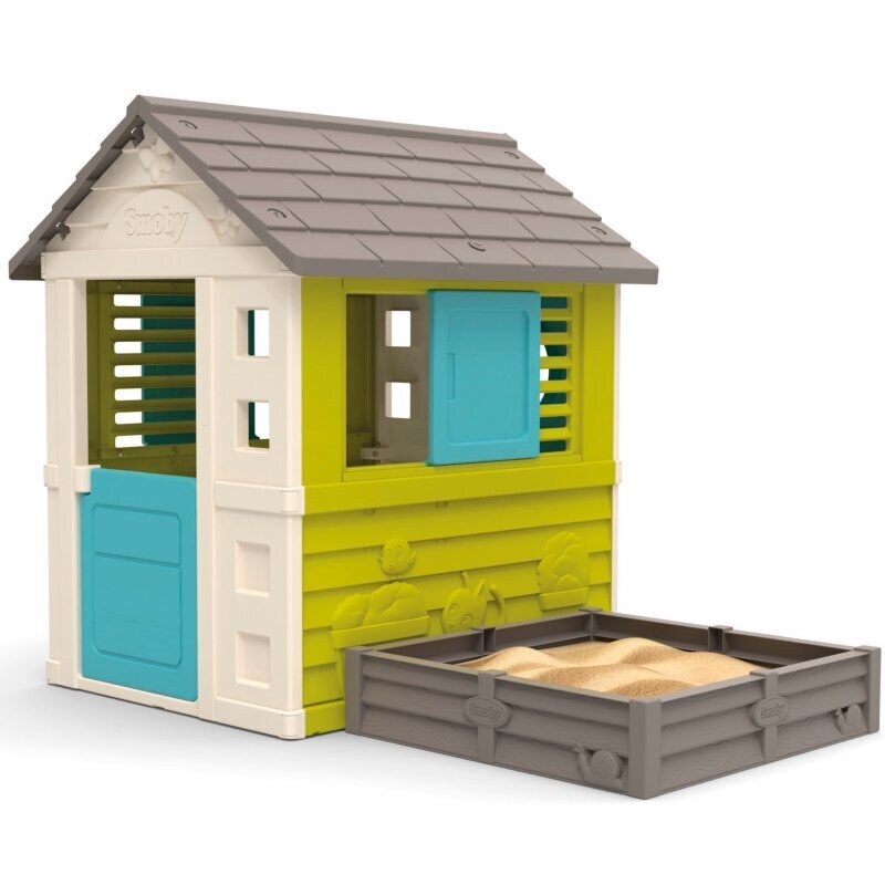 Bērnu rotaļu māja ar smilšu kasti Smoby, zaļa цена и информация | Bērnu rotaļu laukumi, mājiņas | 220.lv