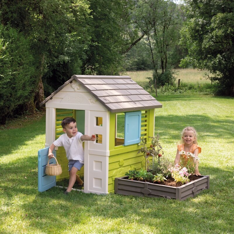 Bērnu rotaļu māja ar smilšu kasti Smoby, zaļa цена и информация | Bērnu rotaļu laukumi, mājiņas | 220.lv