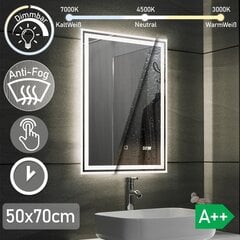 Vannas istabas spogulis,LED, digitālais pulkstenis, skārienjutīgs 50x70cm cena un informācija | Vannas istabas spoguļi | 220.lv