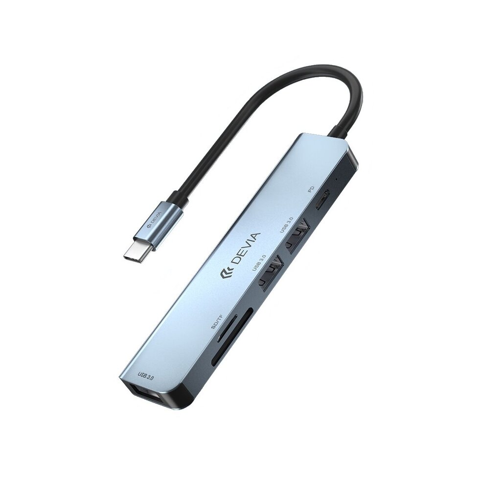 Devia adapteris HUB 5in1 USB-C 3.1 to 3x USB 3.0 + SD|TF + PD pelēks цена и информация | Adapteri un USB centrmezgli | 220.lv