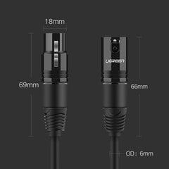 XLR female to XLR male cable UGREEN AV130 3m (black) цена и информация | Кабели и провода | 220.lv