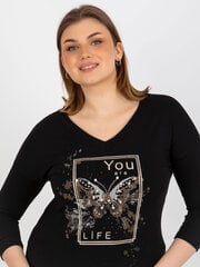 черная блузка больших размеров с аппликацией и v-образным вырезом цена и информация | Женские блузки, рубашки | 220.lv