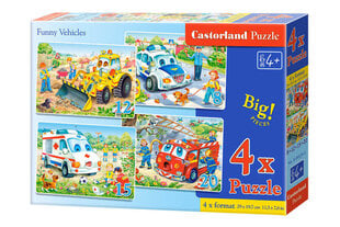 Puzles komplekts Castorland Funny Vehicles 4in1 cena un informācija | Puzles, 3D puzles | 220.lv