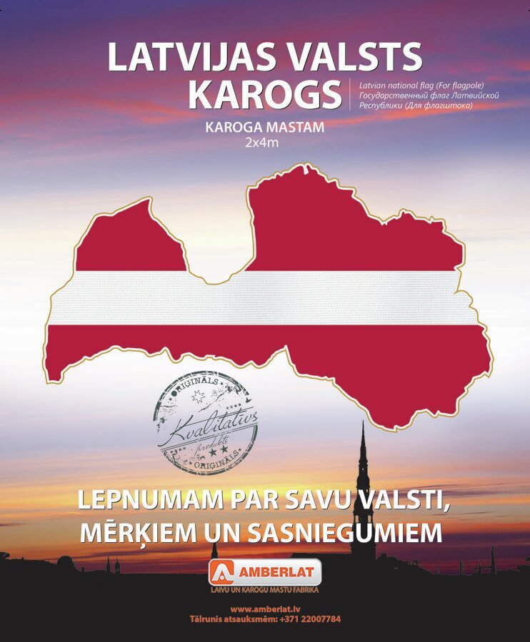 Latvijas valsts karogs 2x4m karoga mastam цена и информация | Karogi un aksesuāri | 220.lv