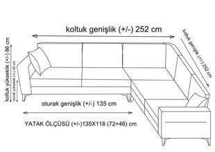 Stūra dīvāns-gulta Kristal 2+Corner+2, pelēks cena un informācija | Dīvāni | 220.lv