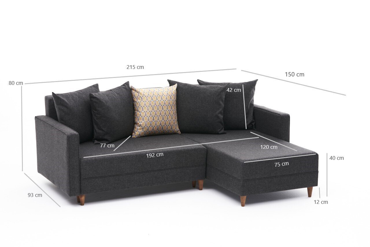 Stūra dīvāns-gulta Aydam Right, pelēks cena un informācija | Stūra dīvāni | 220.lv