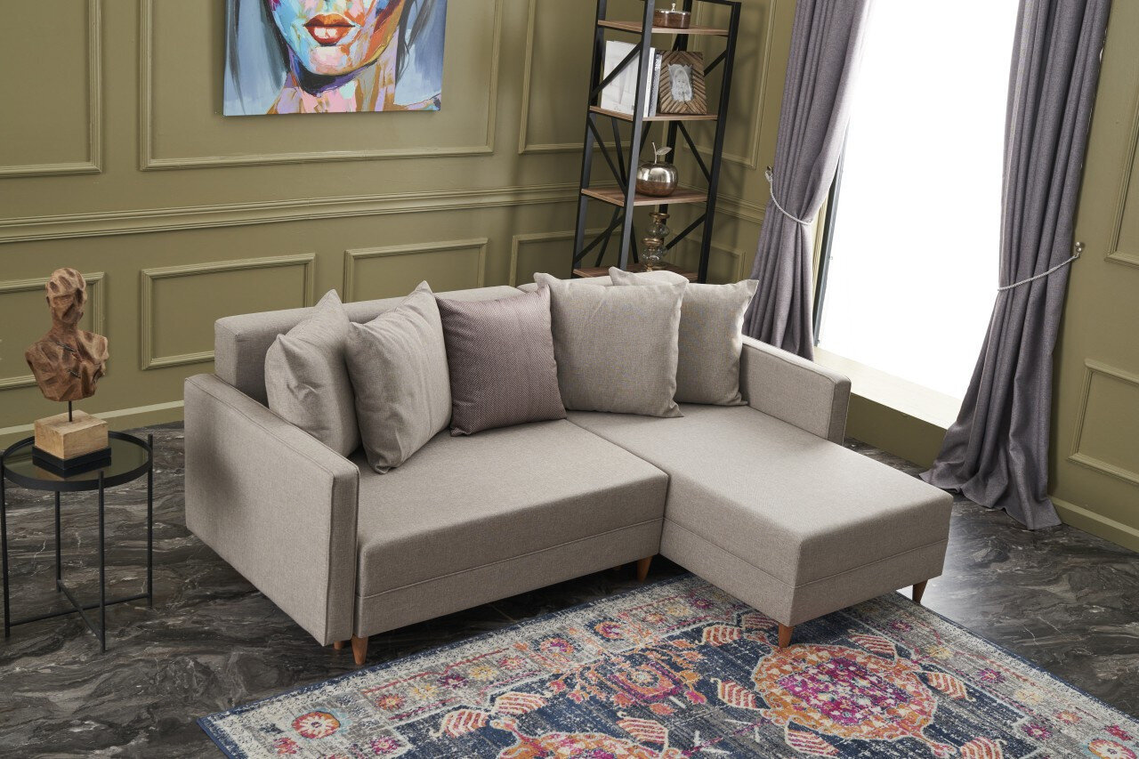 Stūra dīvāns-gulta Aydam Right, smilšu цена и информация | Dīvāni | 220.lv