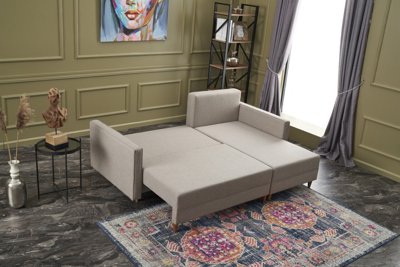 Stūra dīvāns-gulta Aydam Right, smilšu cena un informācija | Stūra dīvāni | 220.lv