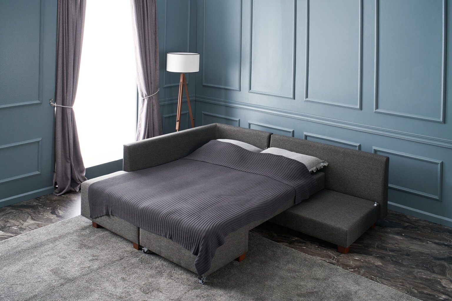 Stūra dīvāns-gulta Manama Corner Sofa Bed Left, pelēks cena un informācija | Stūra dīvāni | 220.lv