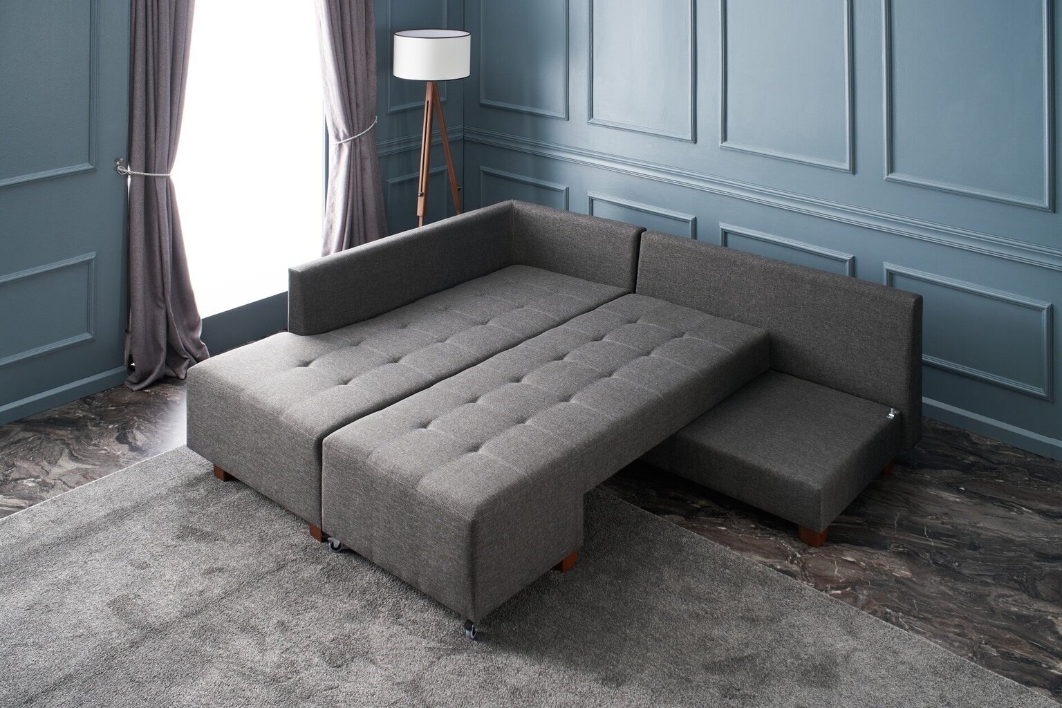 Stūra dīvāns-gulta Manama Corner Sofa Bed Left, pelēks cena un informācija | Stūra dīvāni | 220.lv