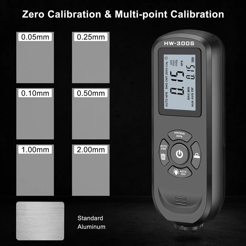 Digitālais krāsas pārklājuma biezuma mērītājs 0.01mm/1mil Livman HW300S cena un informācija | Rokas instrumenti | 220.lv