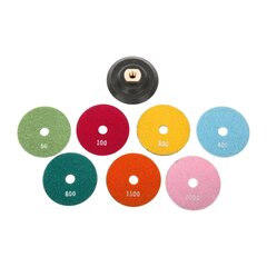 Slapjā akmens pulēšanas diski, 100 mm, 8 gab. cena un informācija | Slīpmašīnas | 220.lv