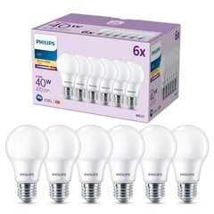 Philips LED лампочки 4,9Вт (экв. 40Вт) 470лм A60 E27 2700К,  6 шт. цена и информация | Лампочки | 220.lv