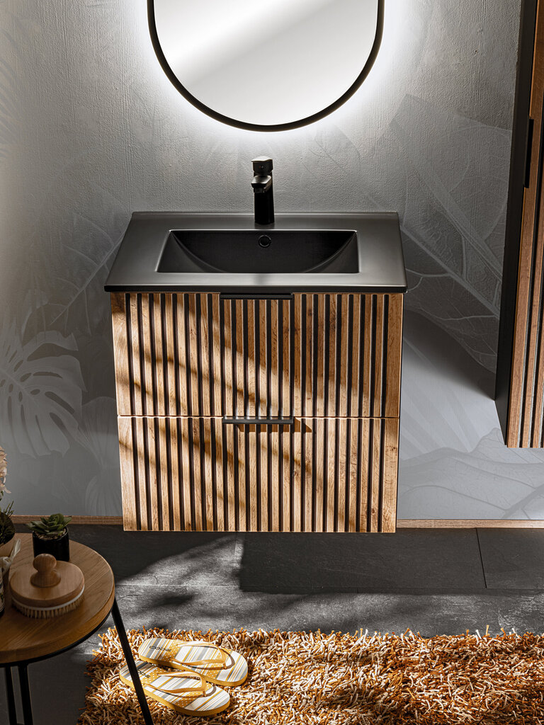 Apakšējais vannas istabas skapītis Comad Xilo Black Wotan 82-60-D-2S, brūns/melns цена и информация | Vannas istabas skapīši | 220.lv