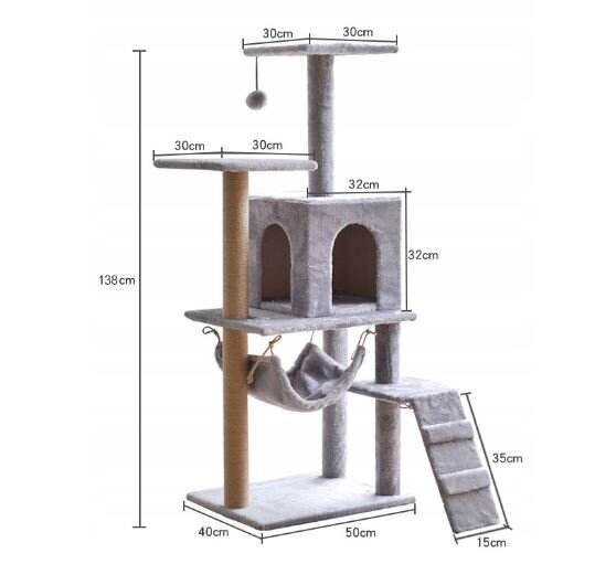 Kaķu nagu asināmais stabs ar mājiņu, 5 līmeņi цена и информация | Kaķu mājas, nagu asināmie | 220.lv