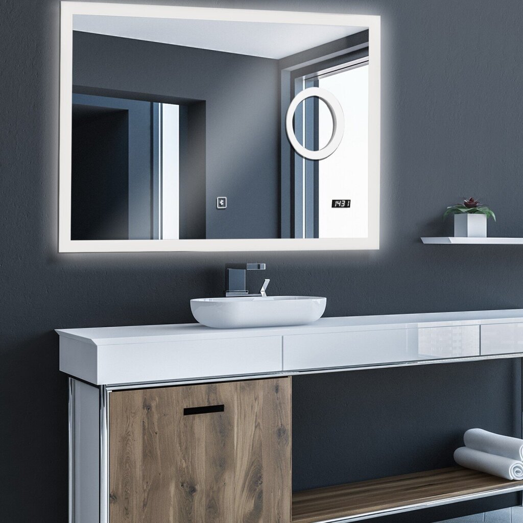 Vannas istabas spogulis/tuvplāna spogulis, skārienjūtīgs slēdzis, LED, Bluetooth, 80x60cm cena un informācija | Vannas istabas spoguļi | 220.lv
