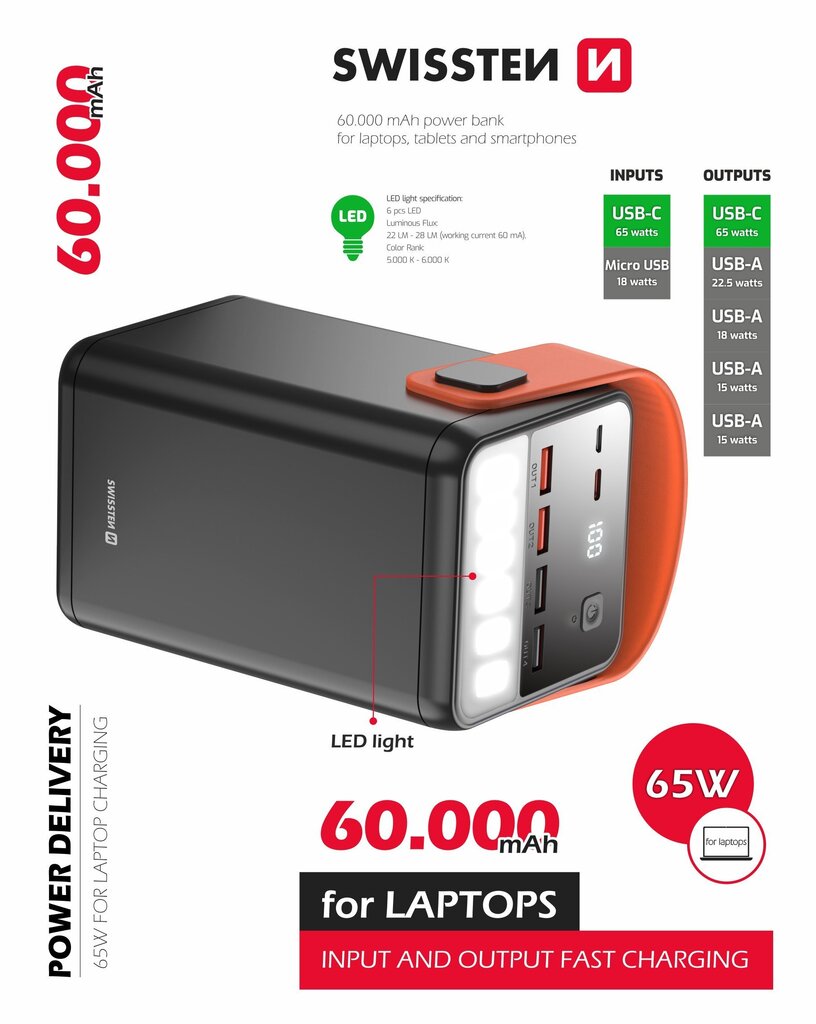 Swissten Power Line 60 000 mAh цена и информация | Lādētāji-akumulatori (Power bank) | 220.lv