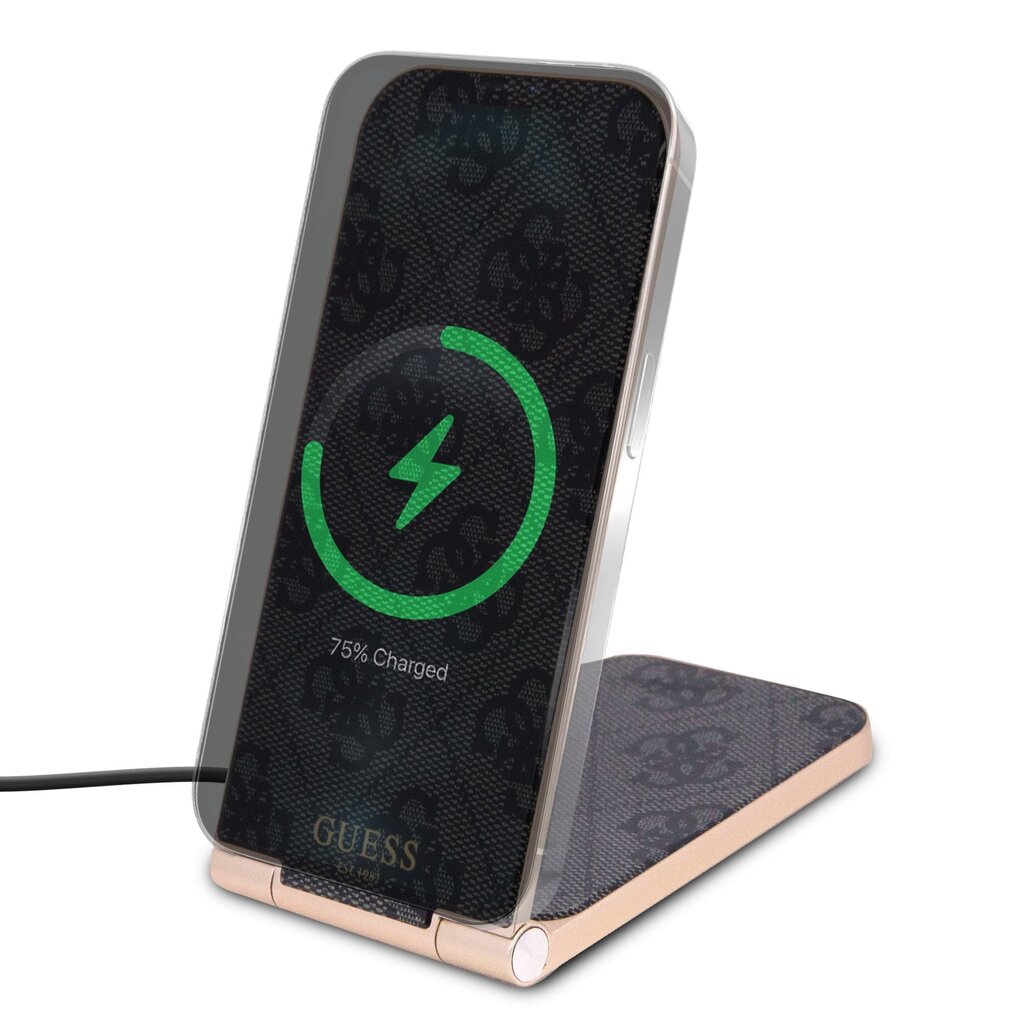 Guess Aluminum Desktop Wireless Magnetic Charger 2in1 4G Pattern Black cena un informācija | Lādētāji un adapteri | 220.lv