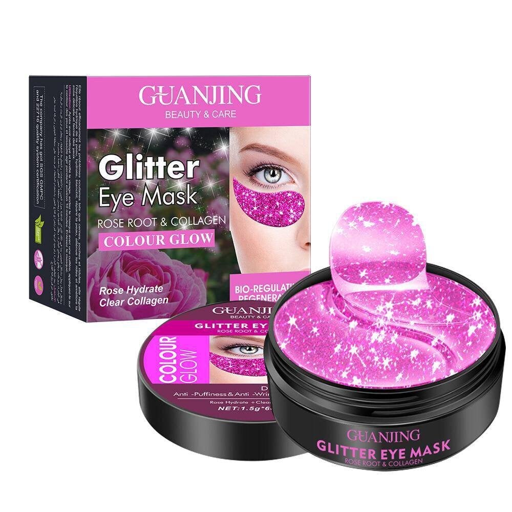 Acu patči Collagen & Rose Root Eye Pads Pink Glitter sievietēm un vīriešiem, 60 gab. цена и информация | Sejas maskas, acu maskas | 220.lv