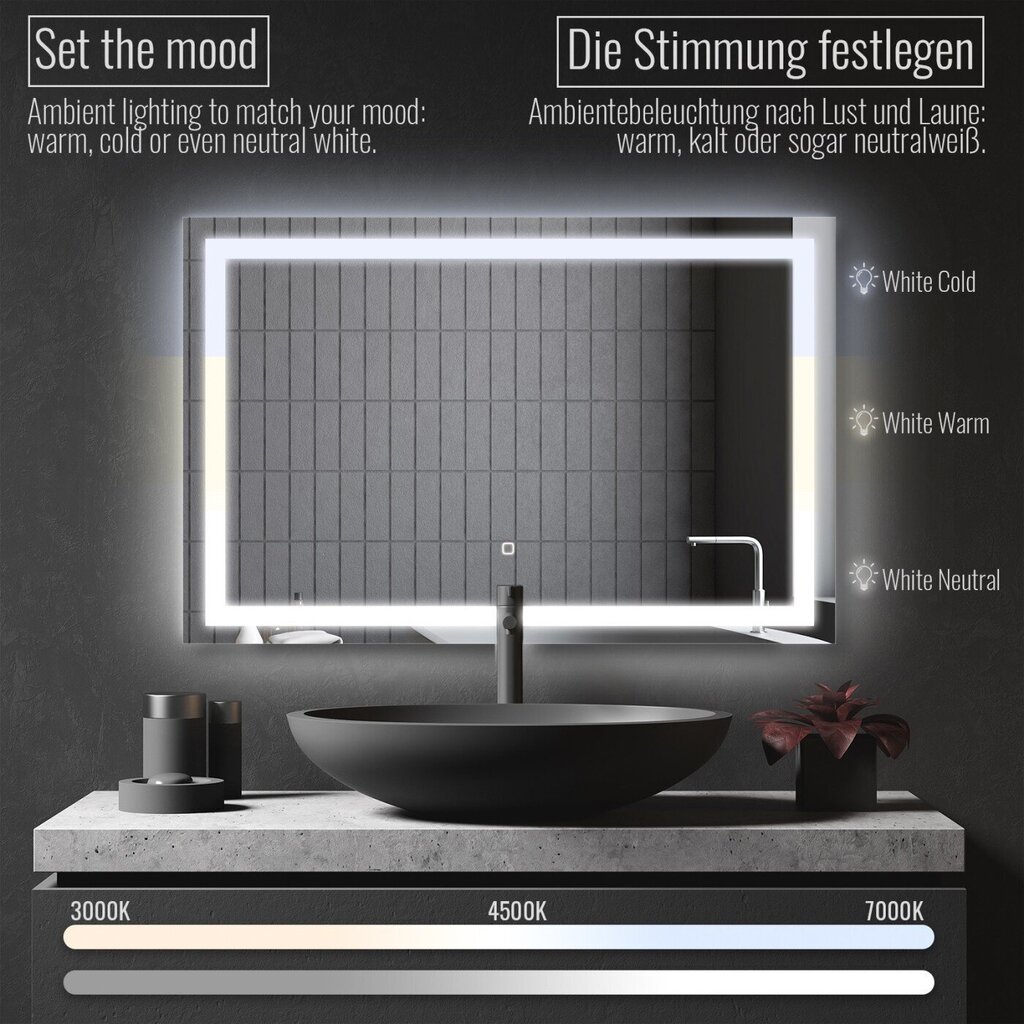 Vannas istabas spogulis LED, 100x70cm cena un informācija | Vannas istabas spoguļi | 220.lv