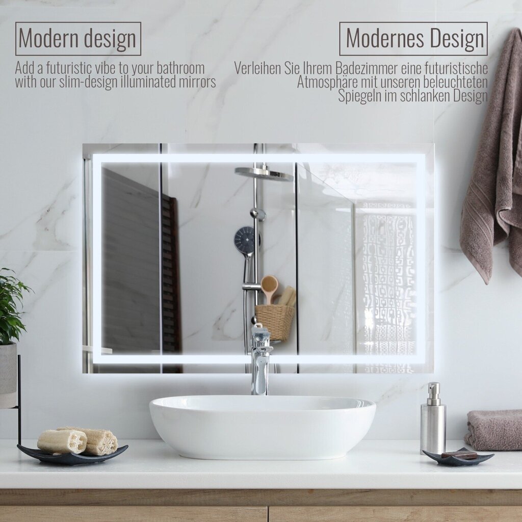 Vannas istabas spogulis LED, 100x70cm cena un informācija | Vannas istabas spoguļi | 220.lv