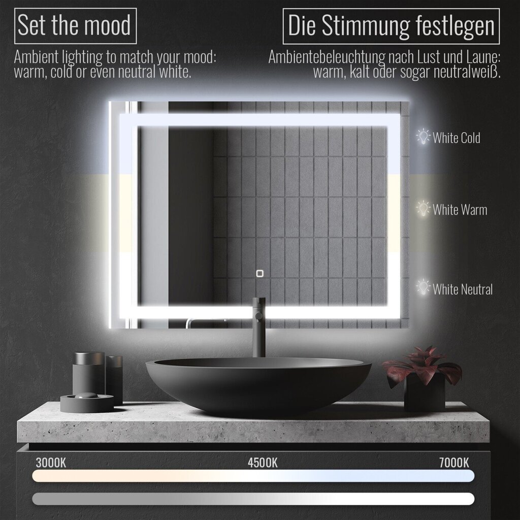 Vannas istabas spogulis LED, 100x60cm cena un informācija | Vannas istabas spoguļi | 220.lv