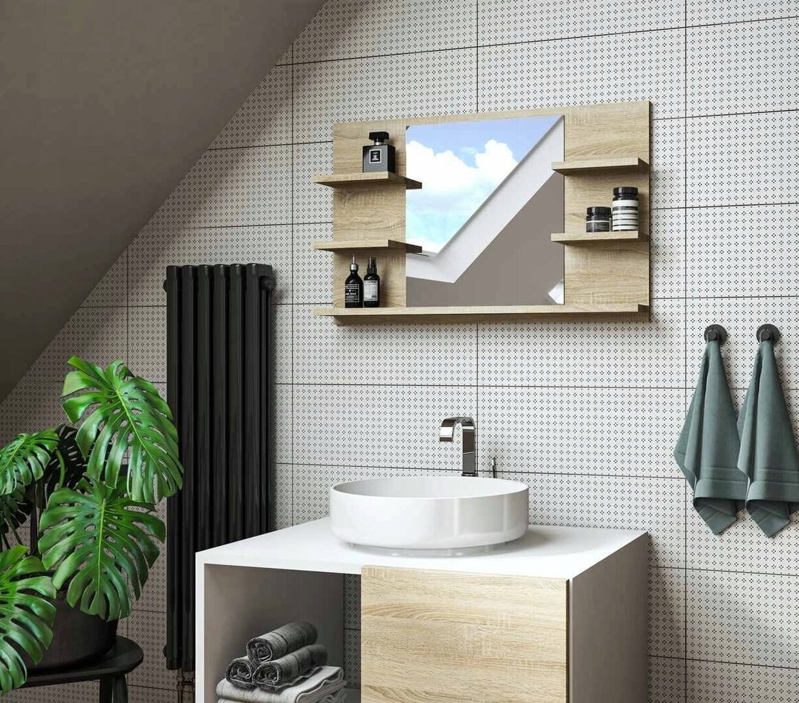 Vannas istabas spogulis ar plauktiem Domtech, brūns цена и информация | Vannas istabas spoguļi | 220.lv