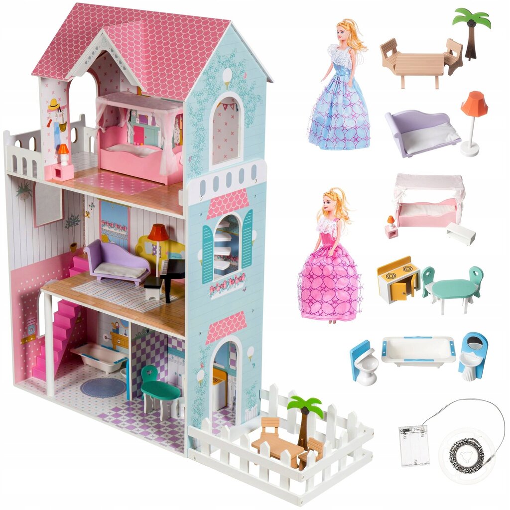 Leļļu māja Wooden DollHouse, 123 cm cena un informācija | Rotaļlietas meitenēm | 220.lv