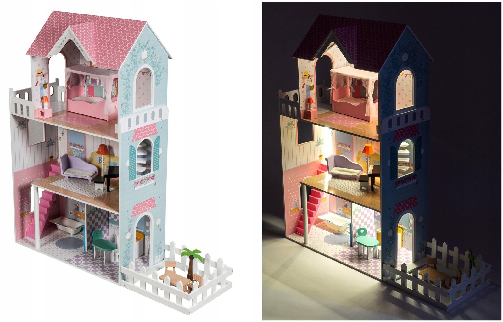 Leļļu māja Wooden DollHouse, 123 cm cena un informācija | Rotaļlietas meitenēm | 220.lv