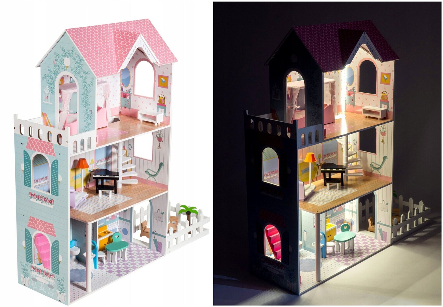 Leļļu māja Wooden DollHouse, 123 cm cena un informācija | Rotaļlietas meitenēm | 220.lv