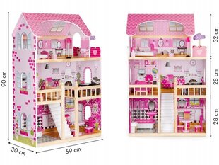 Деревянный кукольный домик Dolls Villa, с LED подсветкой и мебелью, 90 см цена и информация | Игрушки для девочек | 220.lv