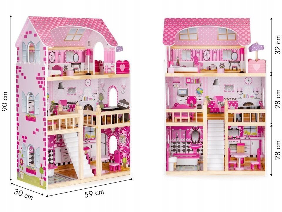 Leļļu māja Dolls Villa LED, 90 cm cena un informācija | Rotaļlietas meitenēm | 220.lv