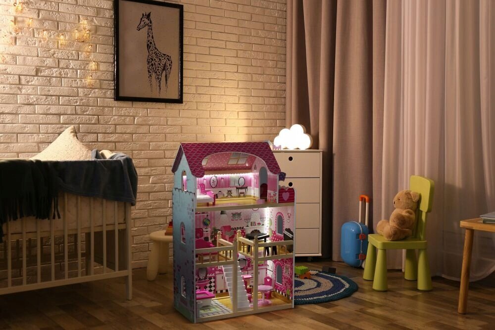 Leļļu māja Dolls Villa LED, 90 cm cena un informācija | Rotaļlietas meitenēm | 220.lv