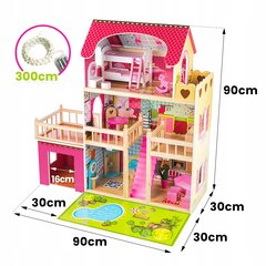 Деревянный кукольный домик Вилла с садом и гаражом, с LED подсветкой, 90 см цена и информация | Игрушки для девочек | 220.lv