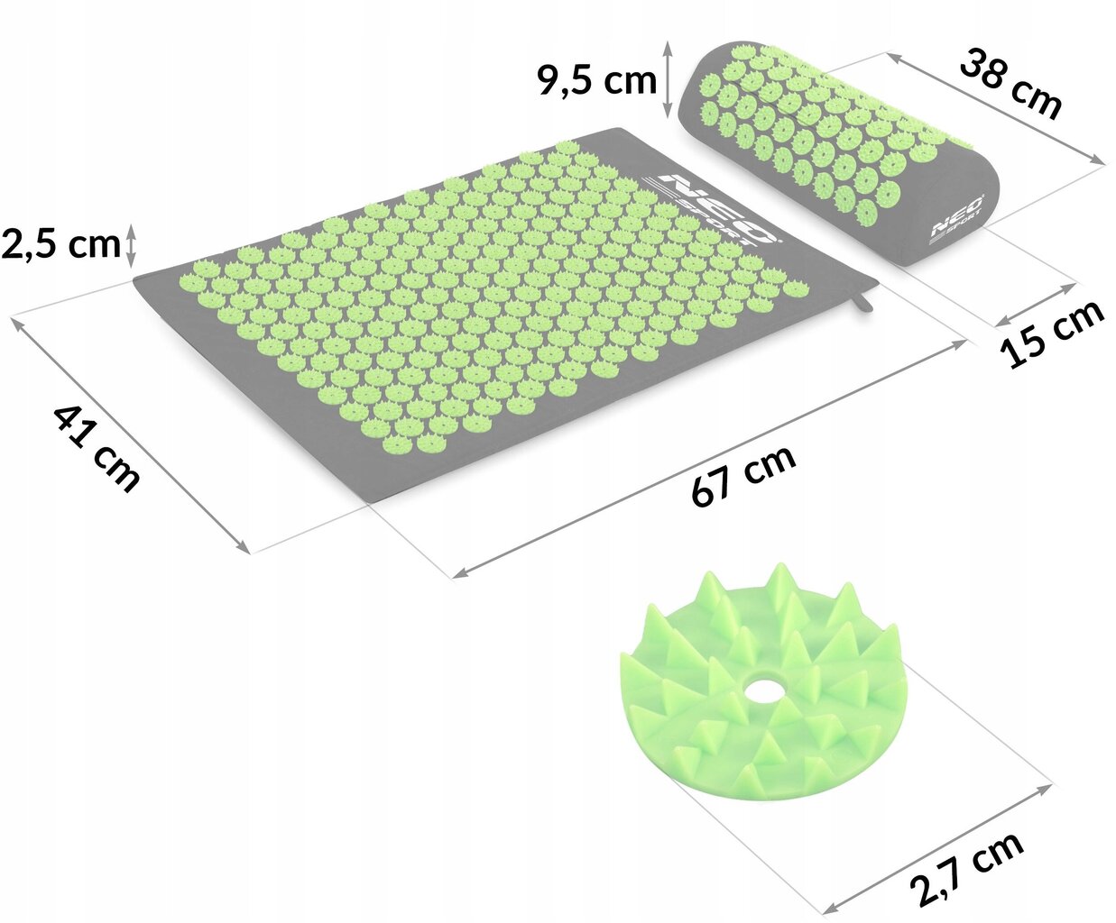 Akupresūras masāžas paklājiņš ar spilvenu Neo-sport, zaļš/melns cena un informācija | Masāžas piederumi | 220.lv