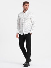мужская хлопковая рубашка приталенного кроя с рисунком - белая v2 om-shcs-0151 124406-7 цена и информация | Мужские рубашки | 220.lv