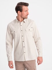 мужская хлопковая рубашка обычного кроя с карманами на пуговицах - кремовая v1 om-shcs-0146 124365-7 цена и информация | Мужские рубашки | 220.lv