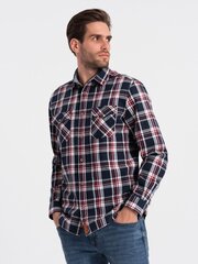 мужская фланелевая рубашка с карманами на пуговицах - красно-темно-синяя om-shcs-0137 124396-7 цена и информация | Мужские рубашки | 220.lv