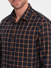мужская фланелевая рубашка приталенного кроя в клетку - темно-синий и оранжевый v1 om-shcs-0145 124369-7 цена и информация | Мужские рубашки | 220.lv