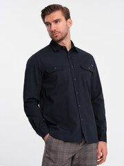 мужская хлопковая рубашка классического кроя с карманами на пуговицах - темно-синяя v3 om-shcs-0146 124367-7 цена и информация | Мужские рубашки | 220.lv