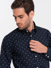 классическая мужская хлопковая рубашка приталенного кроя с якорями - темно-синяя v2 om-shcs-0156 124371-7 цена и информация | Мужские рубашки | 220.lv