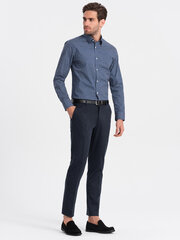 Мужская рубашка узкого кроя с тонким узором - темно-синяя v1 om-shcs-0140 124397-7 цена и информация | Мужские рубашки | 220.lv