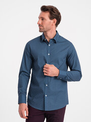 Мужская рубашка приталенного кроя из хлопка с узором - синяя v4 om-shcs-0151 124408-7 цена и информация | Мужские рубашки | 220.lv