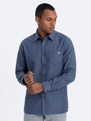 мужская хлопковая рубашка обычного кроя с карманами - синяя v3 om-shcs-0147 124364-7 цена и информация | Мужские рубашки | 220.lv