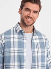 классическая мужская рубашка в клетку из фланели и хлопка - сине-кремовый v2 om-shcs-0157 124378-7 цена и информация | Мужские рубашки | 220.lv