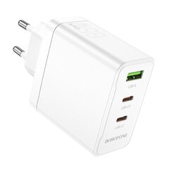 Borofone Wall charger BN12 Manager - USB + 2xType C - PD 65W 3A with Type C to Type C cable white цена и информация | Зарядные устройства для телефонов | 220.lv