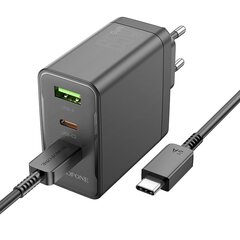 Borofone Wall charger BN12 Manager - USB + 2xType C - PD 65W 3A with Type C to Type C cable black цена и информация | Зарядные устройства для телефонов | 220.lv