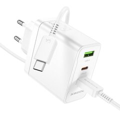Borofone Wall charger BN12 Manager - USB + 2xType C - PD 65W 3A with Type C to Type C cable white цена и информация | Зарядные устройства для телефонов | 220.lv